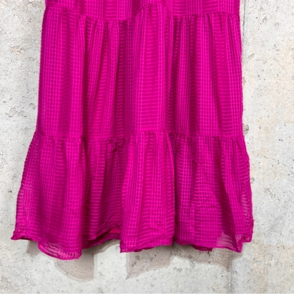 Marie Oliver Vanessa fuschia pink subtle plaid short sleeve v neck maxi dress - Picture 4 of 10